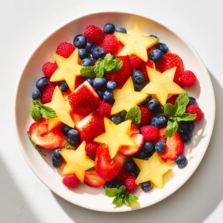 Beautifully arranged starfruit and berry platter, the sweet berries and starfruit ready for a healthy snack.