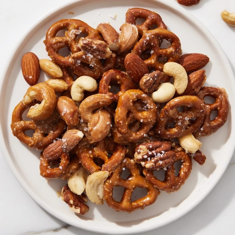 Clusters of delicious salted caramel pretzels and nuts, perfect for gifting or a tasty snack.