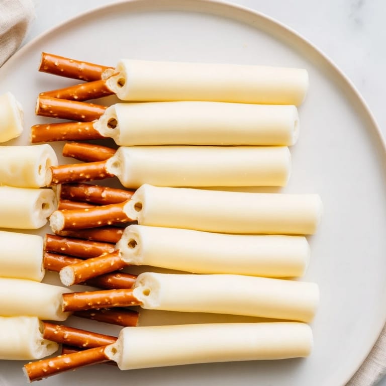 Perfectly portioned String Cheese & Pretzel Rods snack, ready to dip in marinara for a tasty treat.