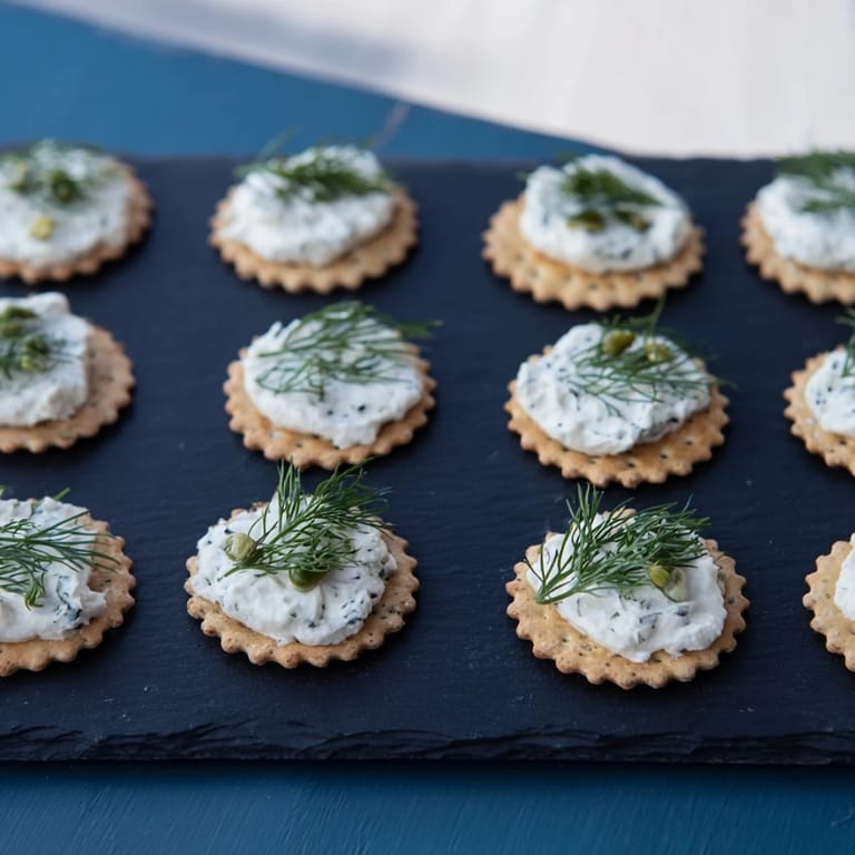 Enjoy The Stormy Sea, a beautiful appetizer featuring goat cheese “whitecaps” on charcoal crackers.