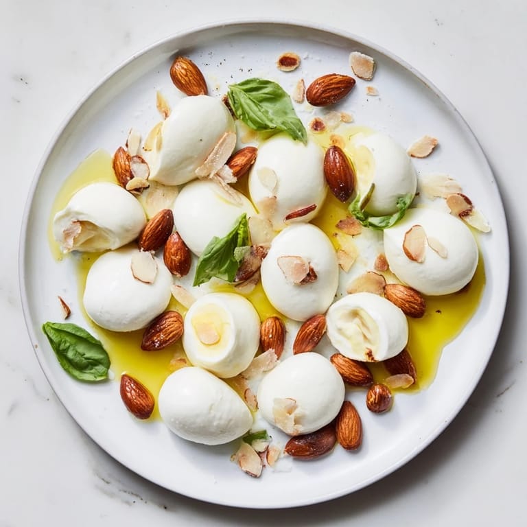 This artistic The Polished Pebble dish features smooth cheeses and almonds, a delicious and easy appetizer.