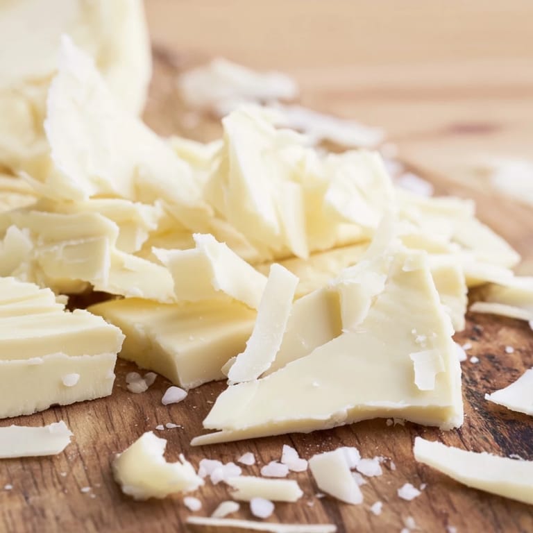 Delicate Arctic Tundra recipe presentation: see icy white chocolate sheets with savory parmesan.