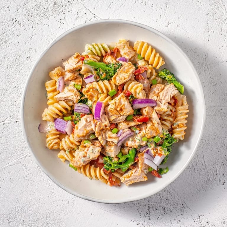 This Southern classic Chicken Macaroni Holiday Salad features a creamy, mustardy dressing poured over pasta.