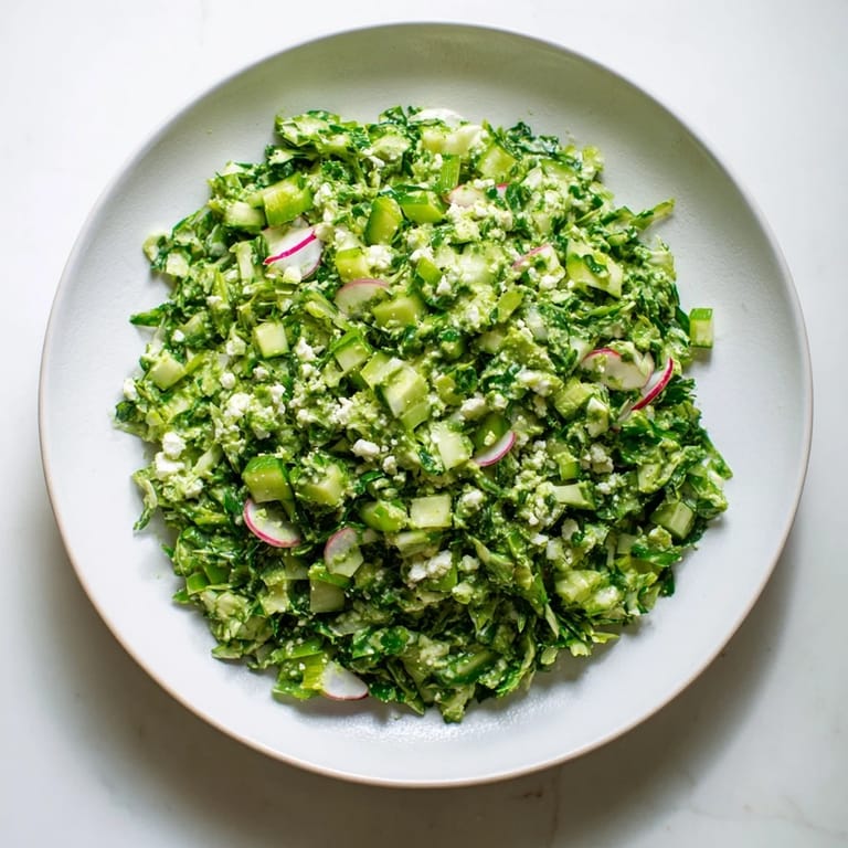 This image showcases a refreshing bowl of Green Goddess Cabbage Dip, perfect for dipping tortilla chips.