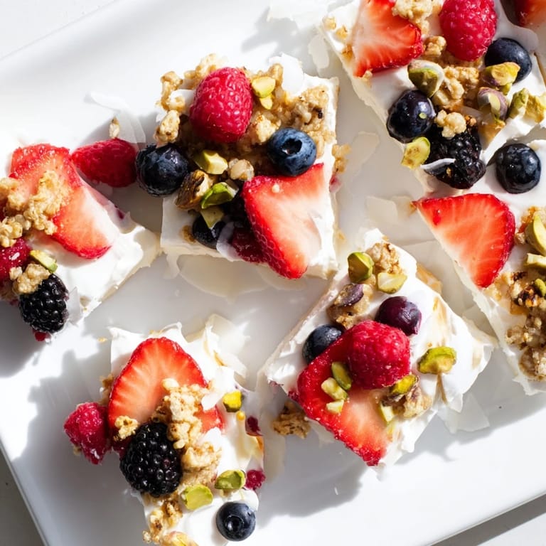 Close-up of a delicious berry yogurt bark: creamy yogurt, frozen into a healthy, bite-sized snack.