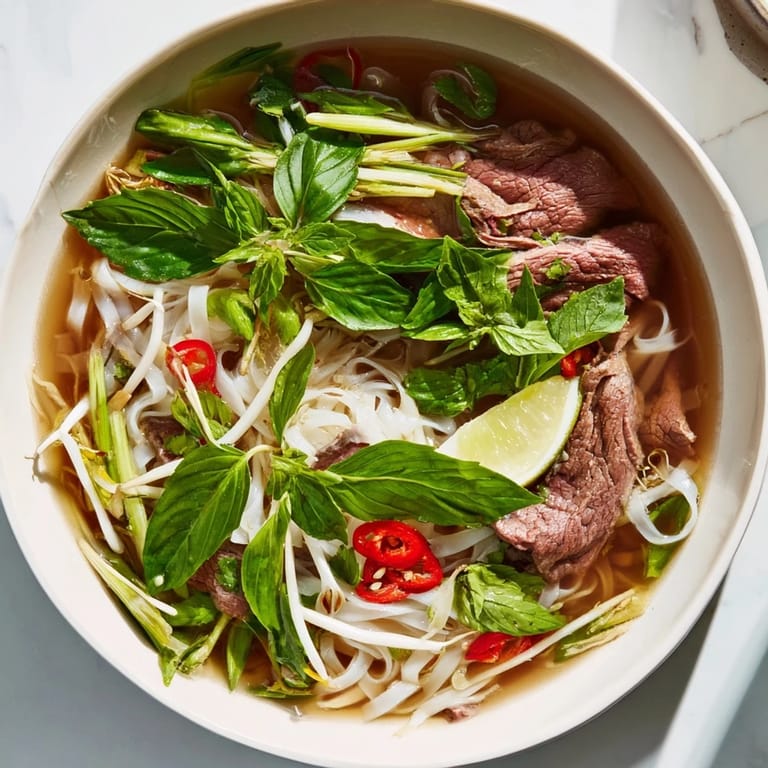 Aromatic broth and tender beef slices simmer in this easy Vietnamese Pho express recipe, ready quickly.