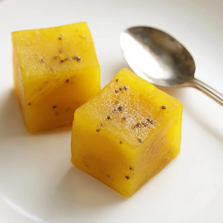 Freshly blended Lemon Ginger Turmeric Wellness Cubes showing a vibrant golden-orange hue, described as cooling wellness shots with a spicy kick.