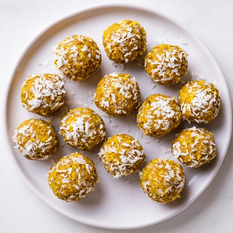 Homemade no-bake Ginger Turmeric Energy balls displayed in a small white bowl, perfect for a healthy vegan snack any time of day.