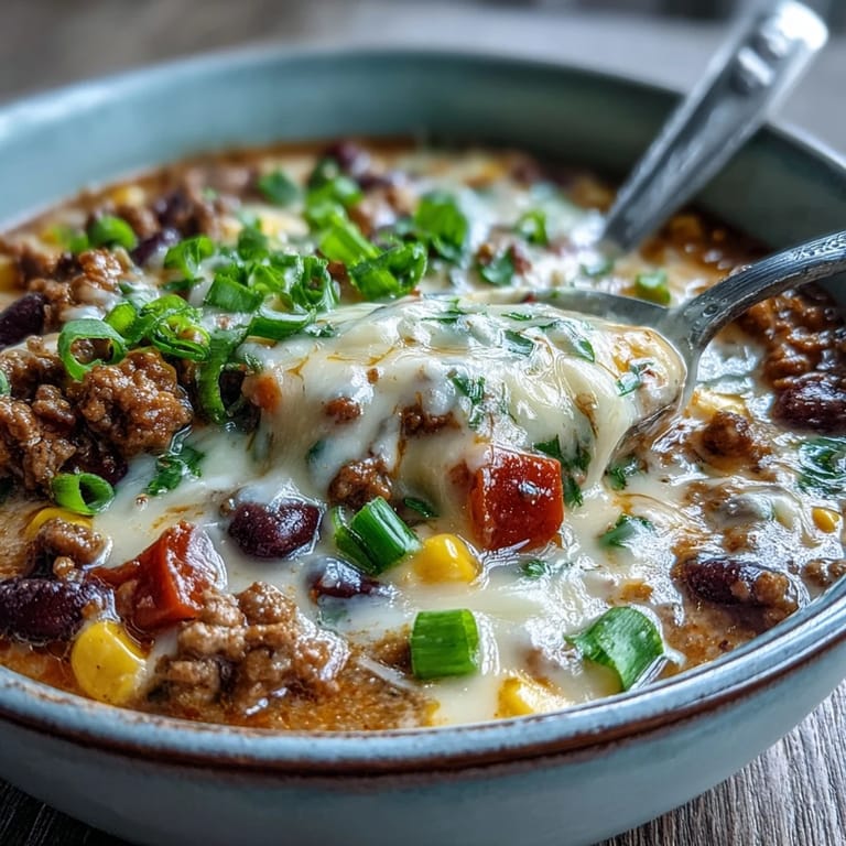 Warm, comforting creamy taco soup garnished with cilantro, cheese, and a lime wedge on a cozy dinner table.