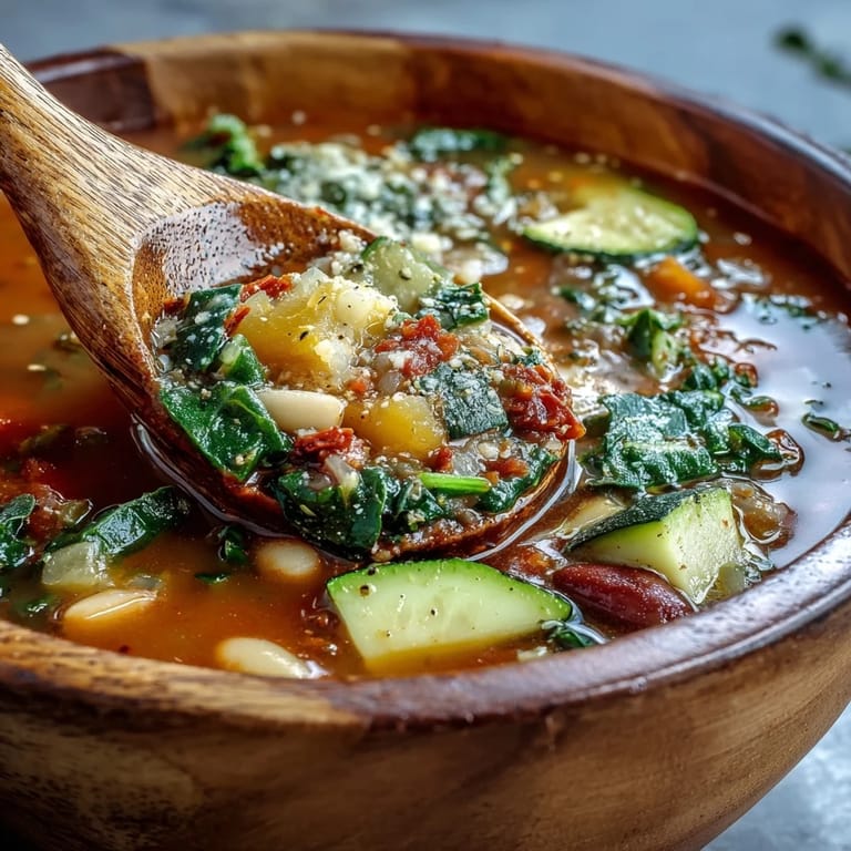 Colorful Winter Minestrone Soup featuring creamy cannellini beans and pasta, simmered in a rich vegetable broth for chilly evenings.