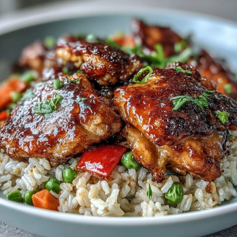 Freshly fork-fluffed One-Pan Bold Honey BBQ Chicken Rice served hot with a lime wedge for bright flavor.