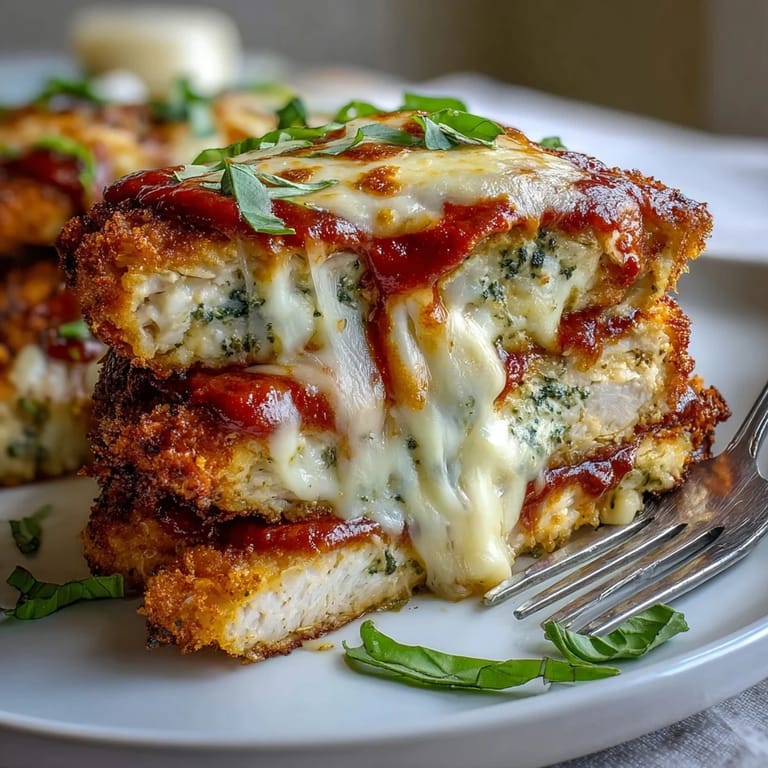 Tender chicken parmesan with marinara sauce bubbling over melty cheese, paired with a fresh garden salad.
