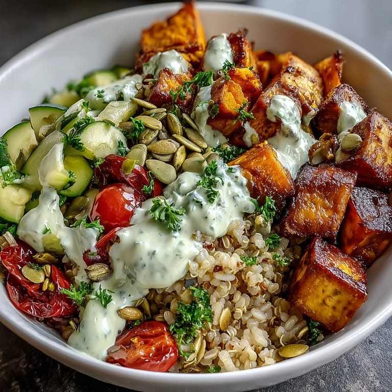 Meal prep ready Customizable Grain Bowl with brown rice, tofu, and colorful vegetables stored in clear glass containers.