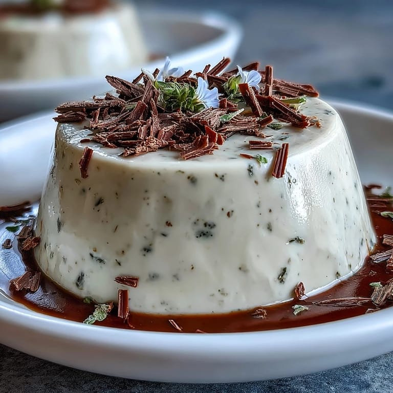 Individual Hojicha Panna Cotta glasses topped with edible flowers, a perfect make-ahead Japanese-Italian fusion dessert for dinner parties.