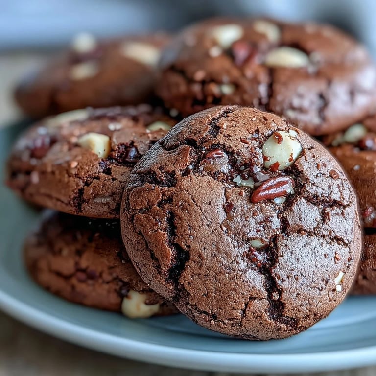Freshly baked Hojicha Brownie Cookies arranged in a circle, showcasing their crackly tops.