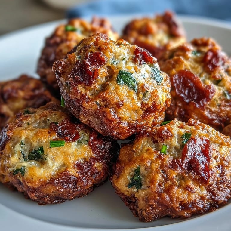 Freshly baked Rotel Sausage Balls arranged on a rustic wooden board, ready for a party snack.