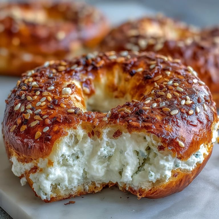 Golden Greek Yogurt Bagels with sesame seeds and a light egg wash. 