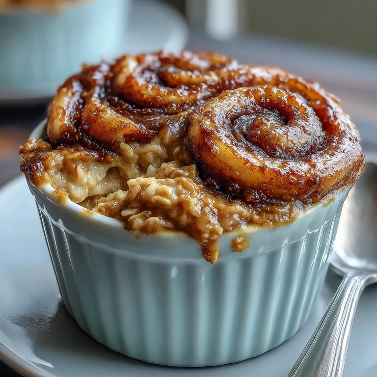 Warm Cinnamon Swirl Protein Banana Baked Oats served with sliced banana and a dollop of Greek yogurt for a healthy breakfast.