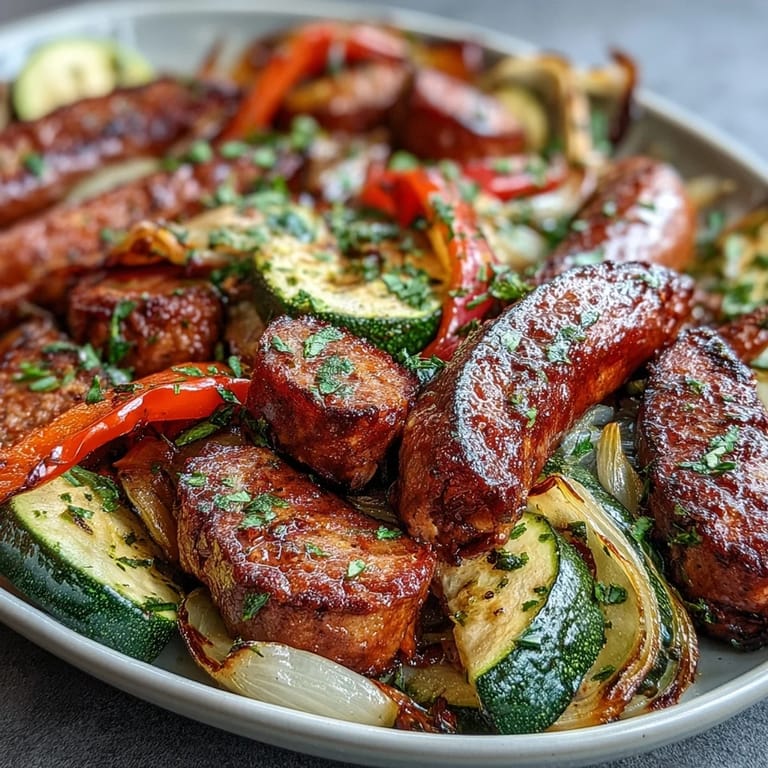 Tender zucchini and juicy sausages share a golden, caramelized sheet pan in this easy Sheet Pan Italian Sausage with Peppers and Zucchini meal.