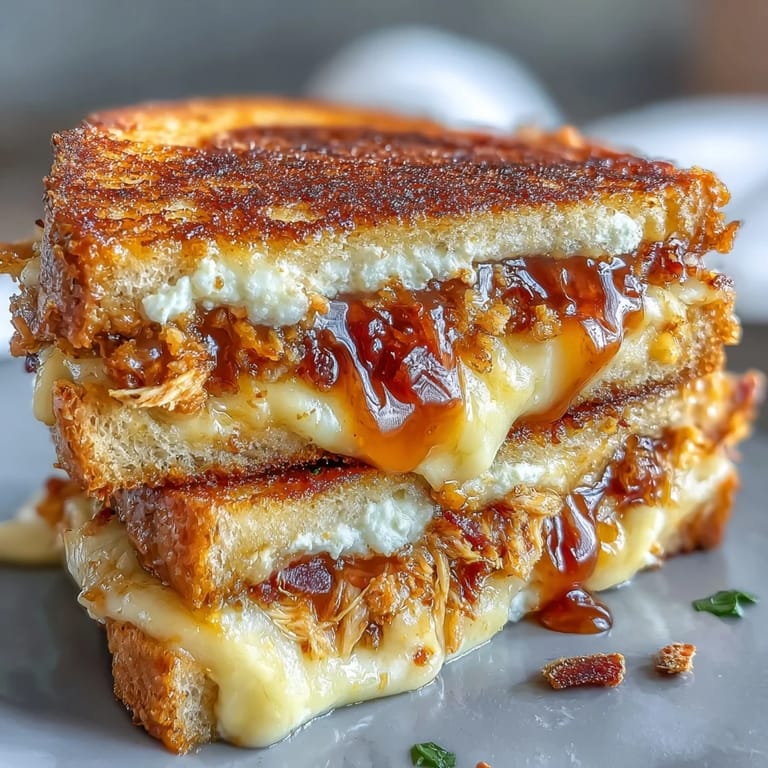 Buttered slices crackle as the Goat Cheese & Hot Honey Chicken Grilled Cheese oozes creamy cheese and spicy honey.