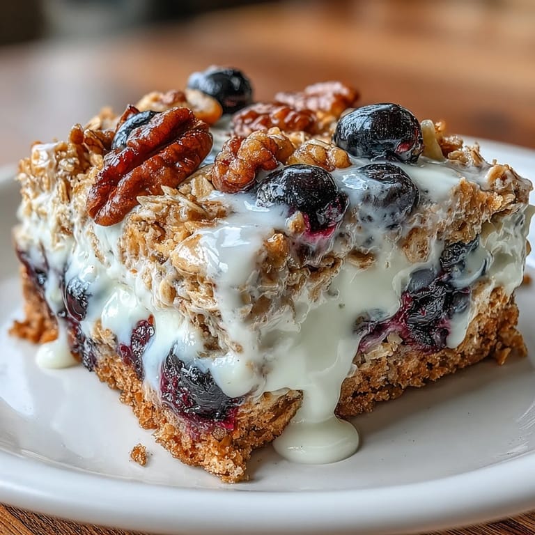 Nutritious breakfast casserole featuring juicy blueberries and a tangy Greek yogurt swirl, ideal for meal prep or family gatherings.