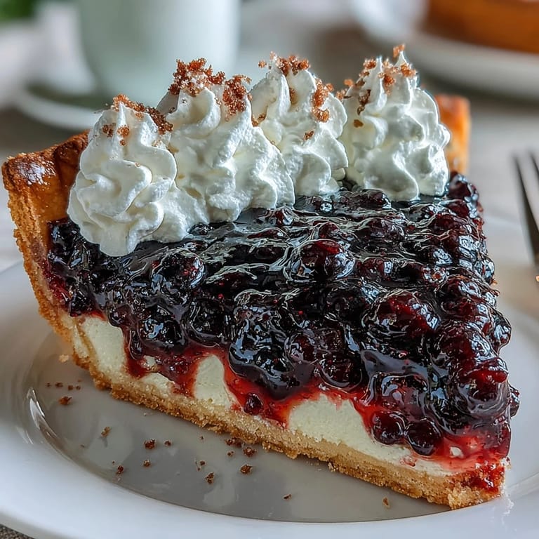 A slice of black currant tart on a white plate, showing the buttery crust and rich berry curd.  