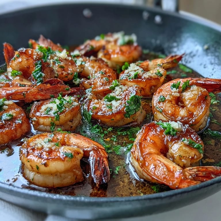 Aromatic garlic butter prawns cooked to perfection, plated with lemon zest and parsley for an elegant appetizer or main course.