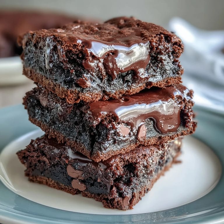 Rich, fudgy Triple Chocolate Sourdough Brownies with a crackly top and deep cocoa flavor, ideal for chocolate cravings.