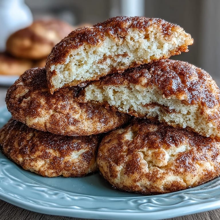 Classic American snickerdoodle cookies made with cottage cheese, offering a soft, tangy twist on the beloved cinnamon sugar cookie.