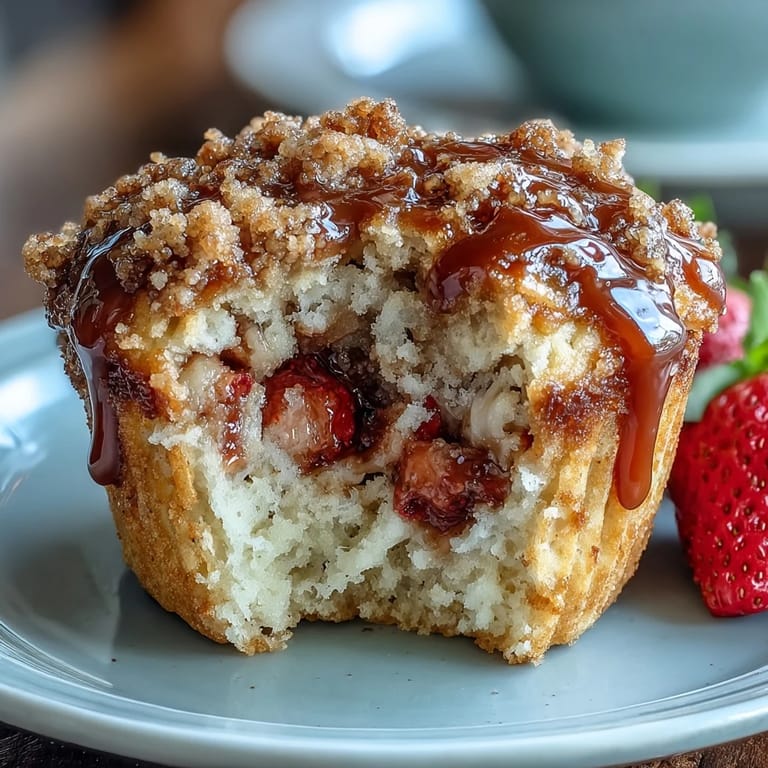 Golden muffins with a tender crumb, packed with fresh strawberries and a crunchy streusel topping.