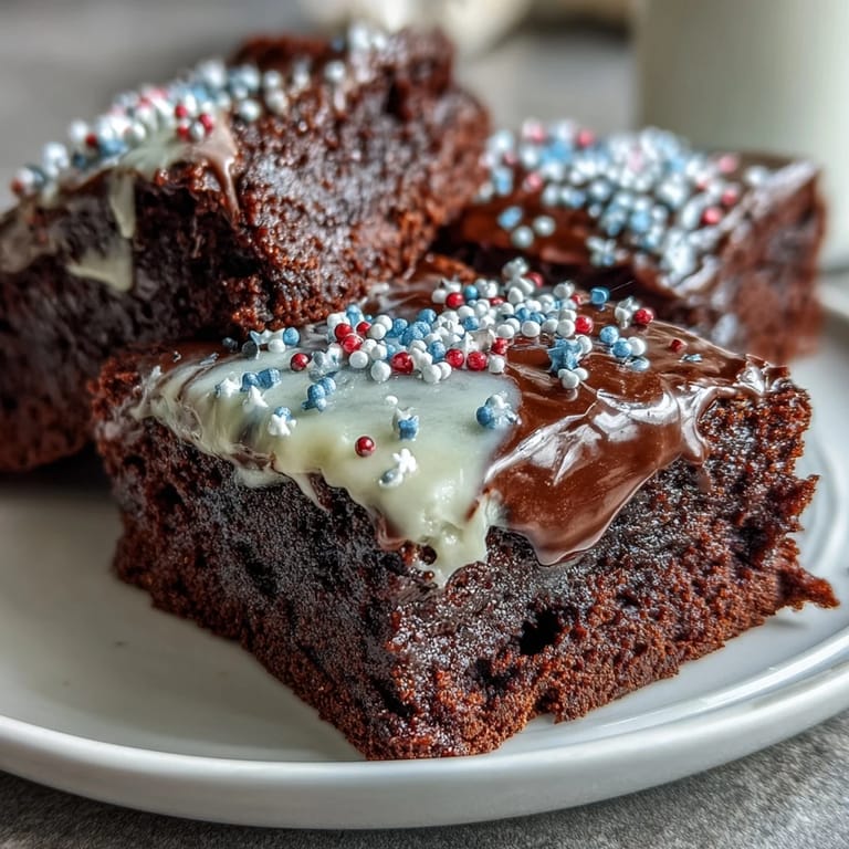 Red, white, and blue decorated Firecracker Brownie Bites, perfect for celebrating Independence Day with friends and family.