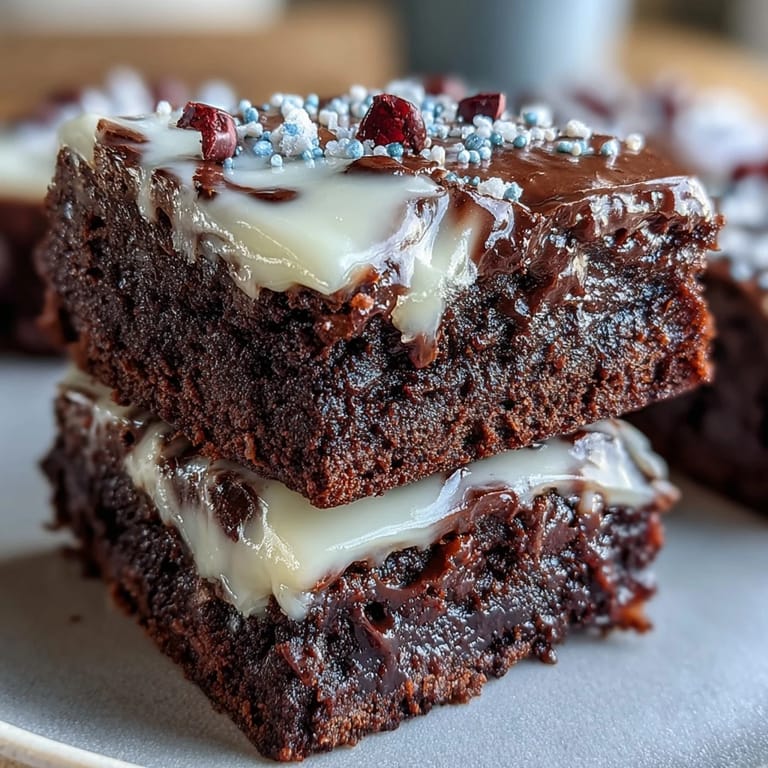 Bite-sized Firecracker Brownie Bites topped with fluffy frosting and festive sprinkles, ready for your July 4th party.