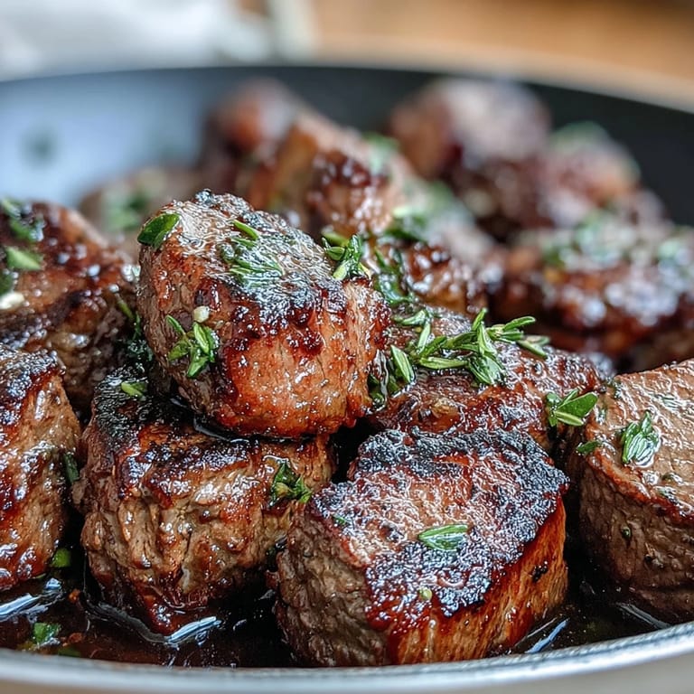 Flavorful one-pan steak bites with garlic and herbs, served hot with a squeeze of fresh lemon.