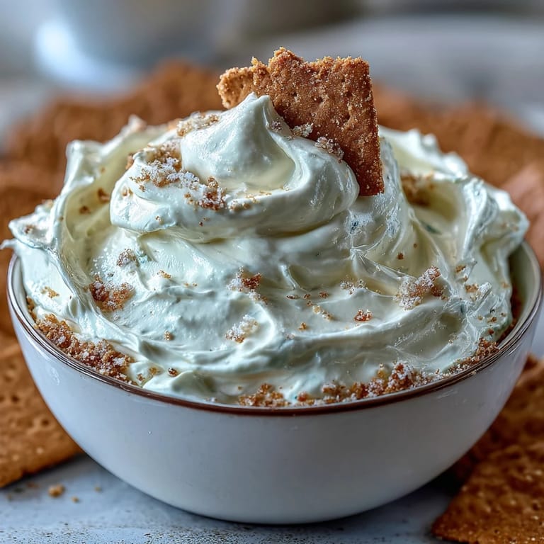 Viral 3-ingredient cheesecake dip, smooth and sweet, served chilled with crunchy graham cracker pieces.