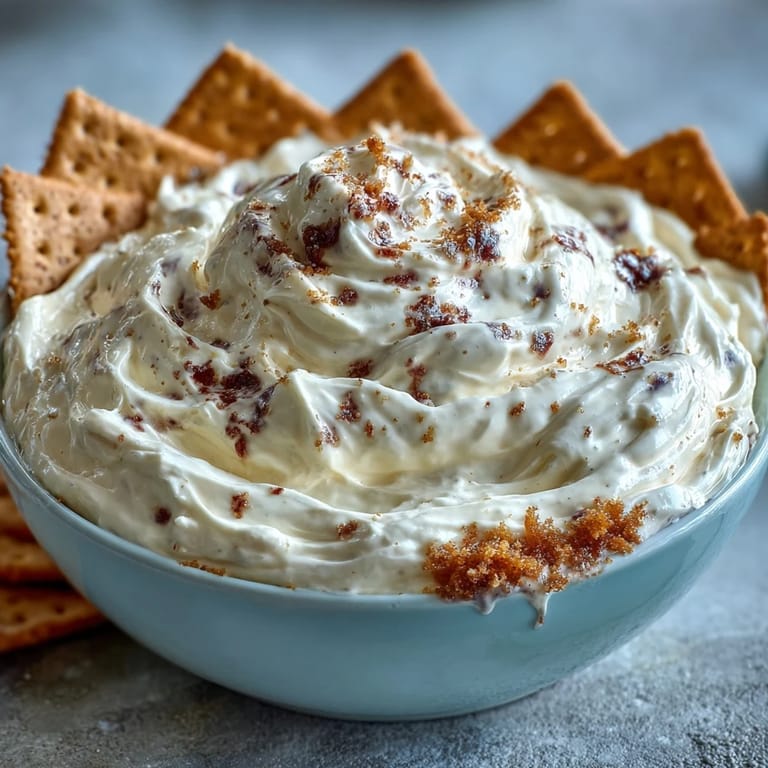 Velvety cheesecake dip made with just three ingredients, paired with classic graham crackers for easy snacking.