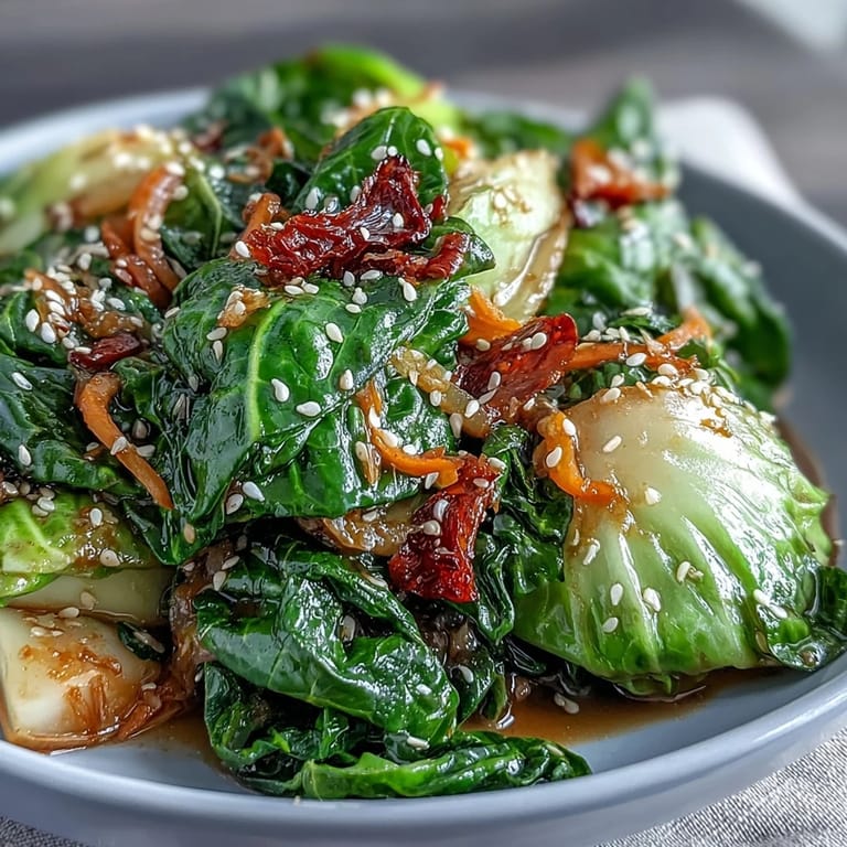 Vibrant stir-fried cabbage with soy sauce, sesame oil, and fresh spring onions, served steaming hot.