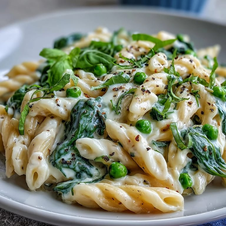 Bright lemon ricotta pasta with tender peas and spinach, cooked in one pot for a quick, satisfying vegetarian meal.
