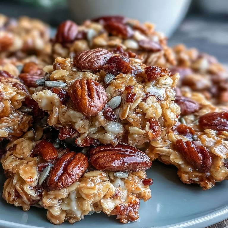 Golden-baked homemade granola clusters with mixed nuts, ideal for topping yogurt or enjoying on the go.