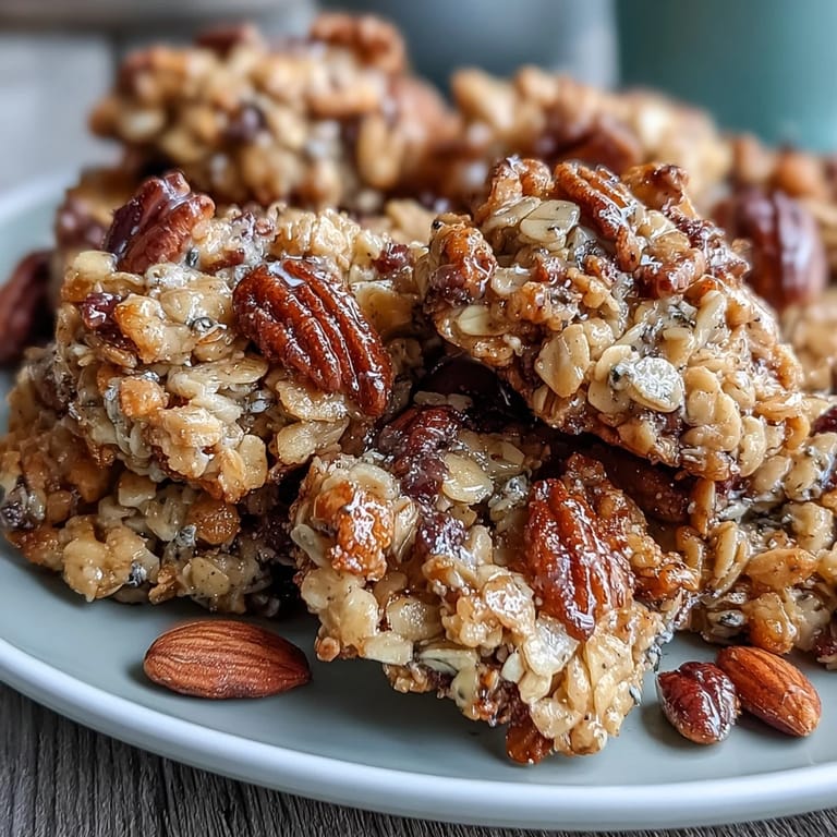 Thick, chunky homemade granola clusters baked with honey and cinnamon for a satisfying crunch.  