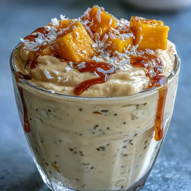 Refreshing vegan mango coconut chia smoothie with vibrant orange hue, served in a mason jar with a straw and tropical fruit garnish.