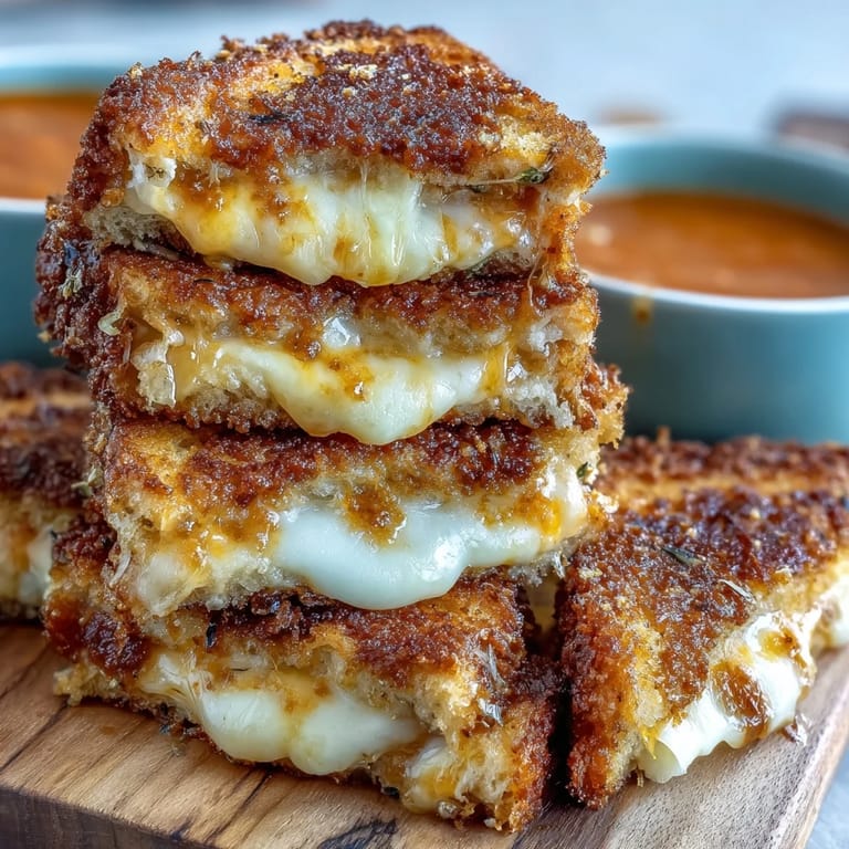 Warm, cheesy grilled cheese strips ready to dunk in savory tomato soup.