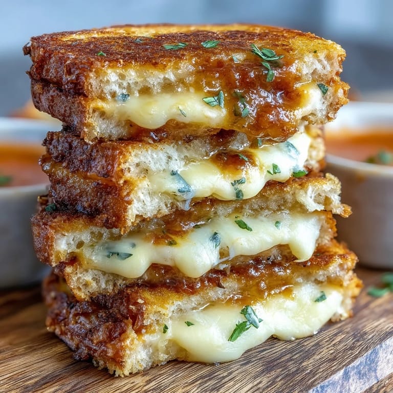 Adorable grilled cheese dippers, a perfect crispy bite with rich tomato soup.