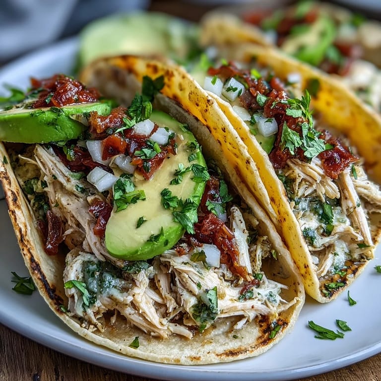Perfectly tender Slow Cooker Salsa Verde Chicken Tacos, ready to be assembled.