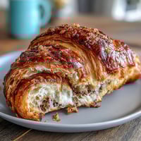 Golden sourdough croissants with flaky layers and a crisp crust, perfect for a buttery breakfast treat.